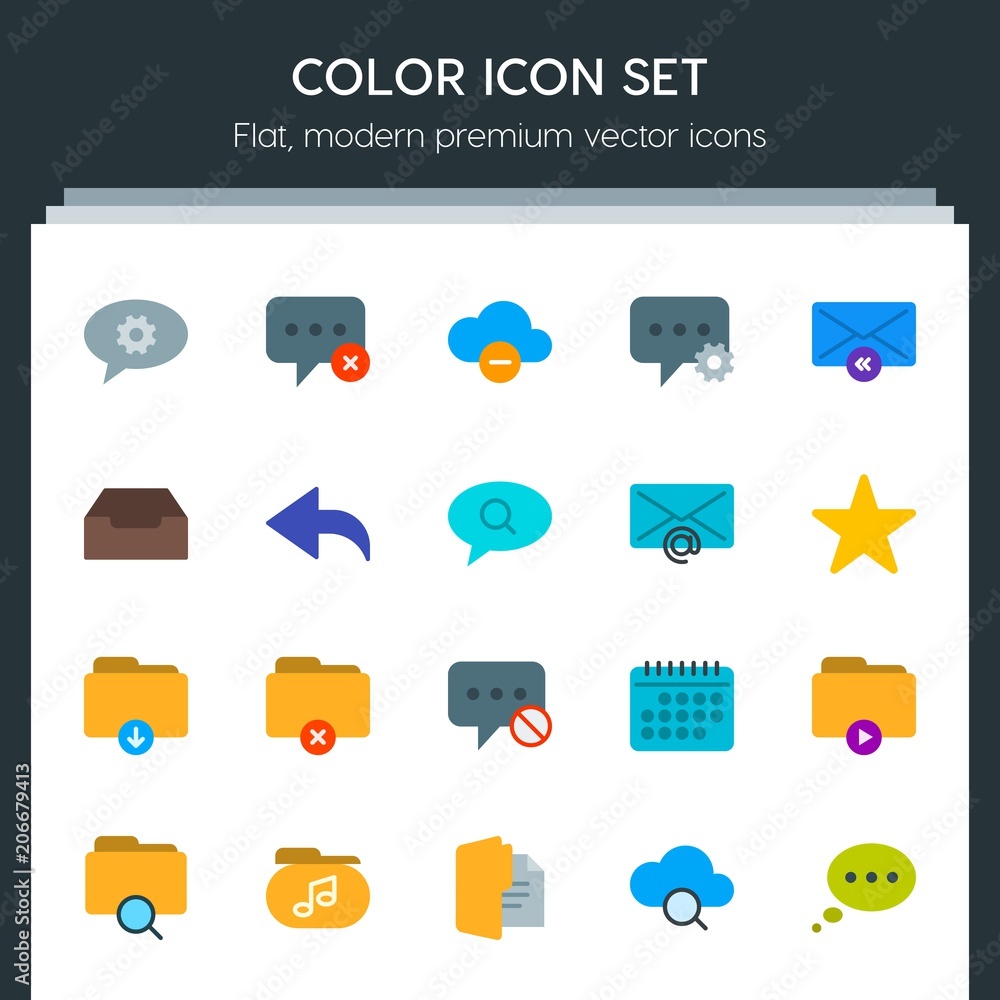 Aufkleber modern simple set of cloud and networking, chat and messenger, folder, email vector flat icons. cont
