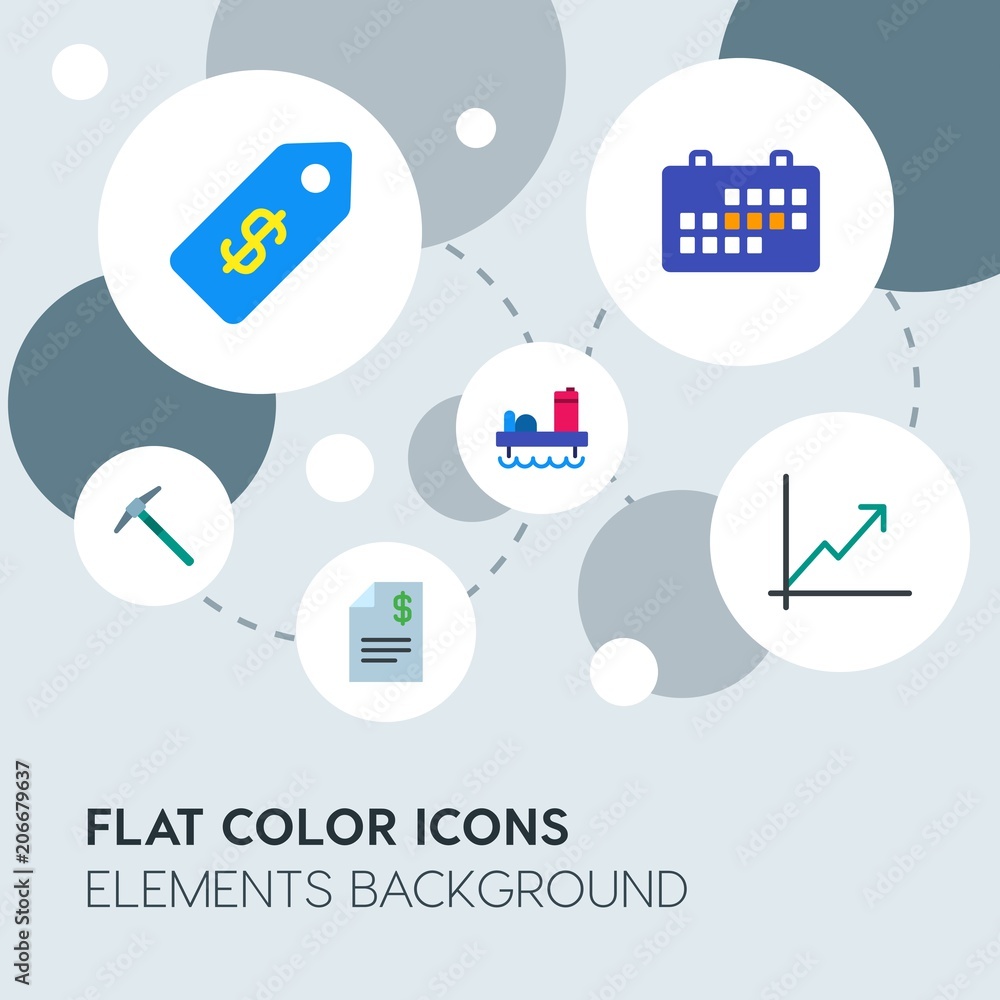 Aufkleber business, industry, charts flat vector icons and elements background with circle bubbles networks.mu