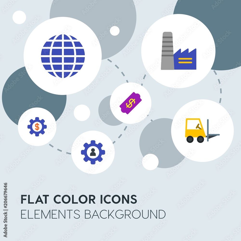 Poster business, industry, charts flat vector icons and elements background with circle bubbles networks.mu