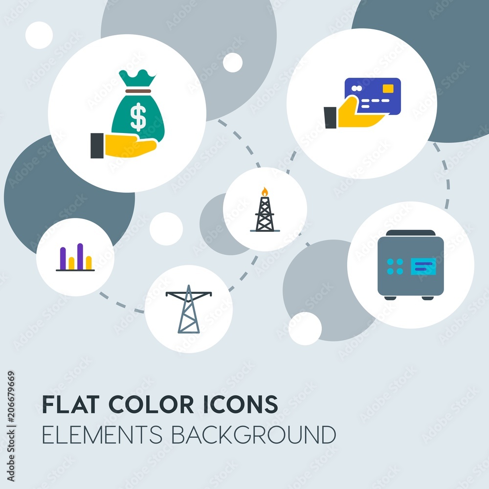 Poster business, industry, charts flat vector icons and elements background with circle bubbles networks.mu