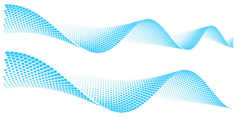 Dots swirl waves, halftone surface. Curved dotted plane symbolized movement, flow motion.