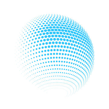 Abstract globe dotted sphere, 3d halftone dot effect design element suitable for logo, banner, business card.