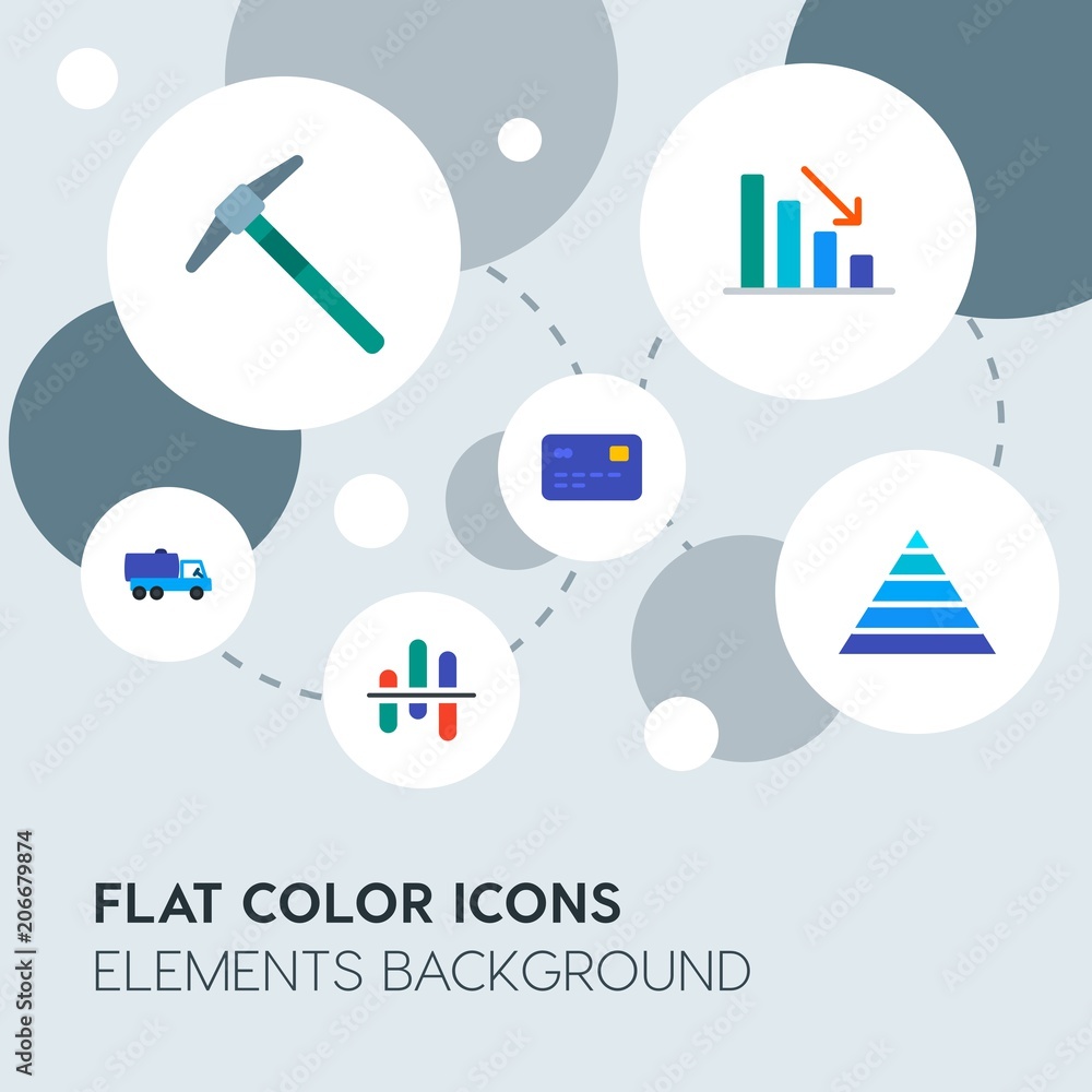 Aufkleber business, industry, charts flat vector icons and elements background with circle bubbles networks.mu