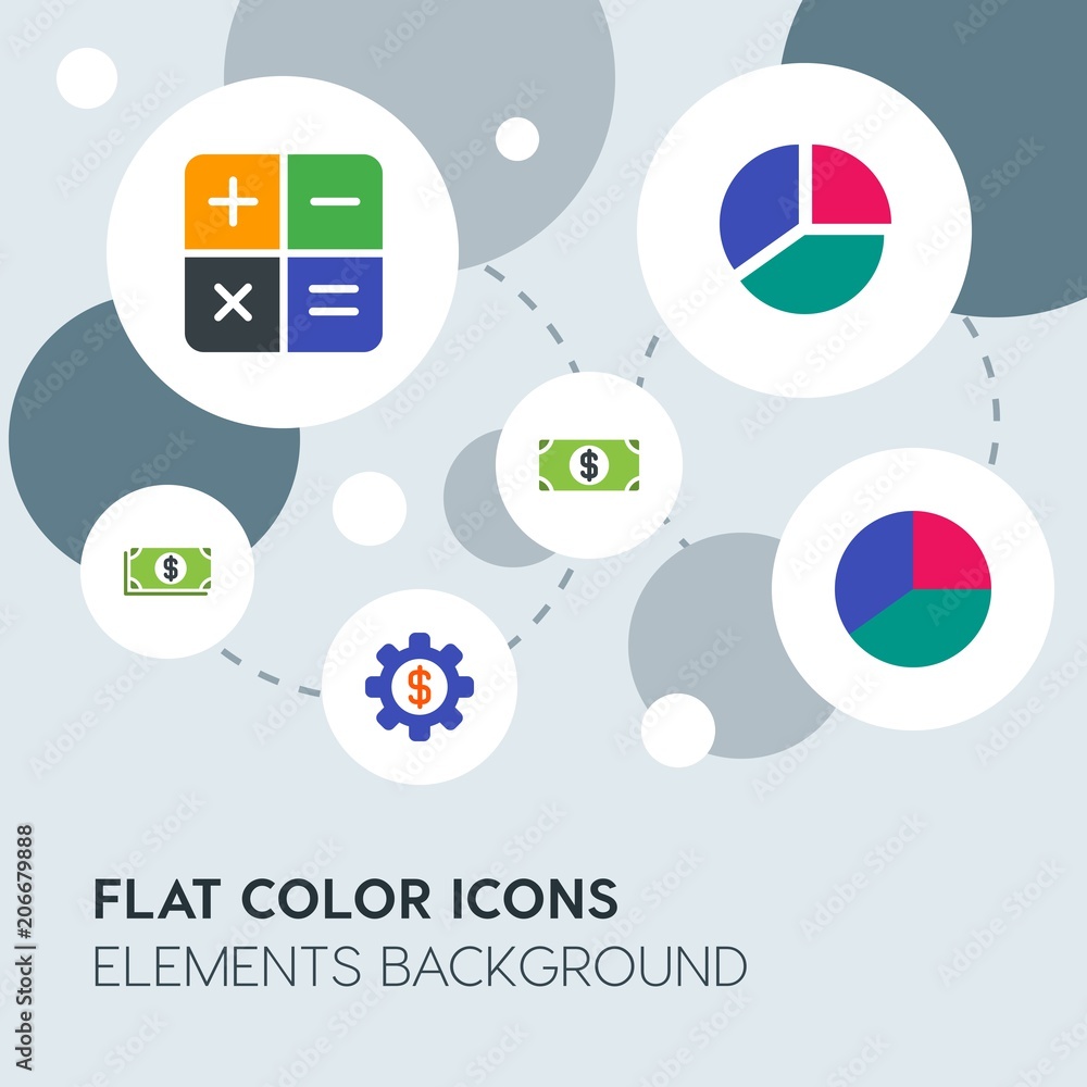Poster business, industry, charts flat vector icons and elements background with circle bubbles networks.mu