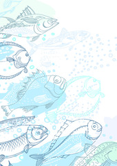 Fototapeta na wymiar Vector design of sea fish. Doodle background