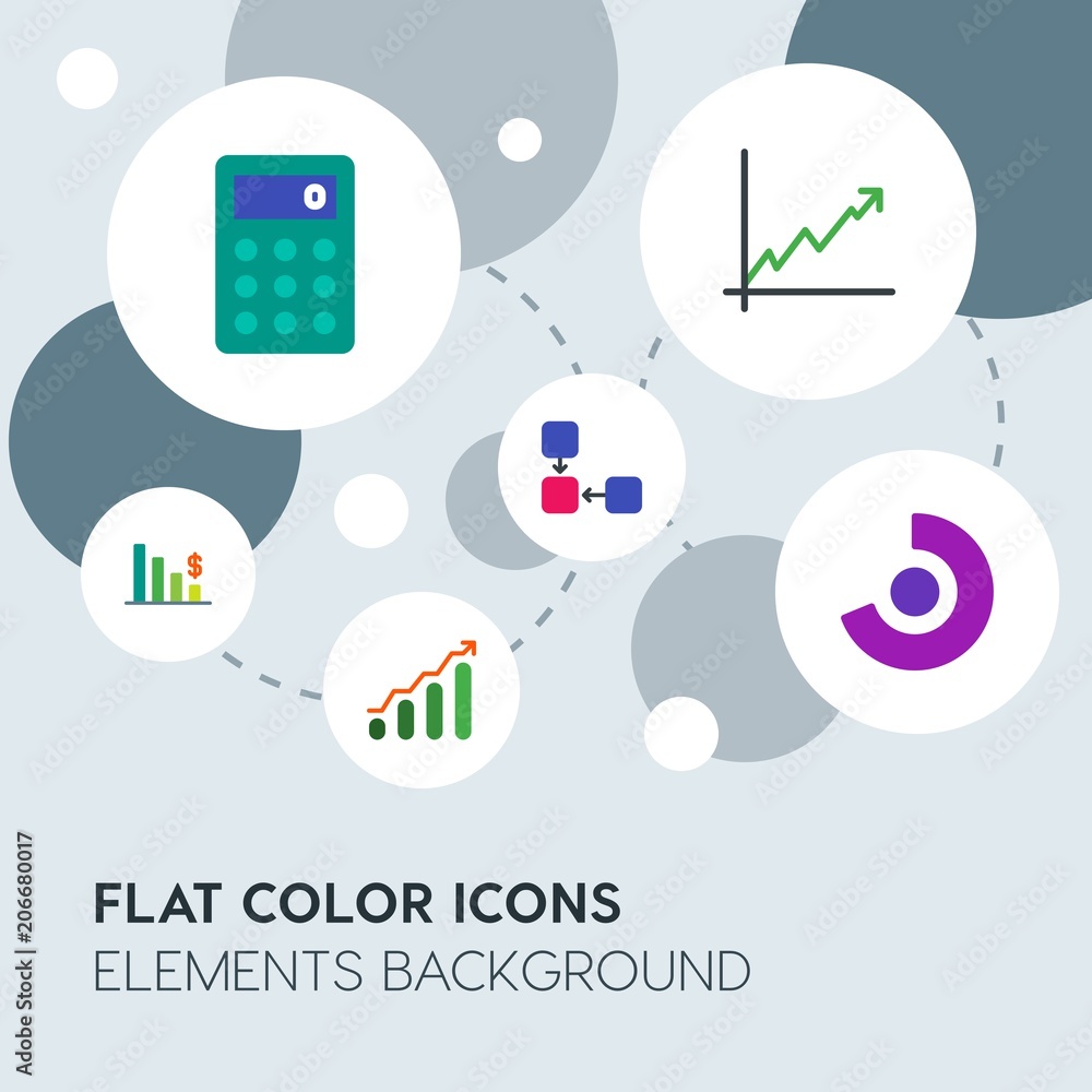 Poster business, industry, charts flat vector icons and elements background with circle bubbles networks.mu