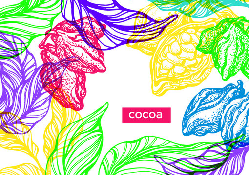 Trendy vector exotic template. Cocoa tree