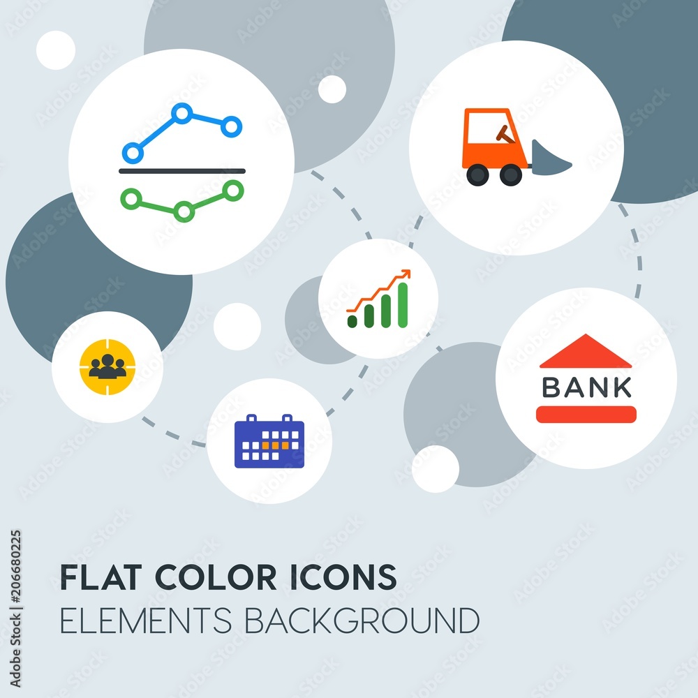 Aufkleber business, industry, charts flat vector icons and elements background with circle bubbles networks.mu