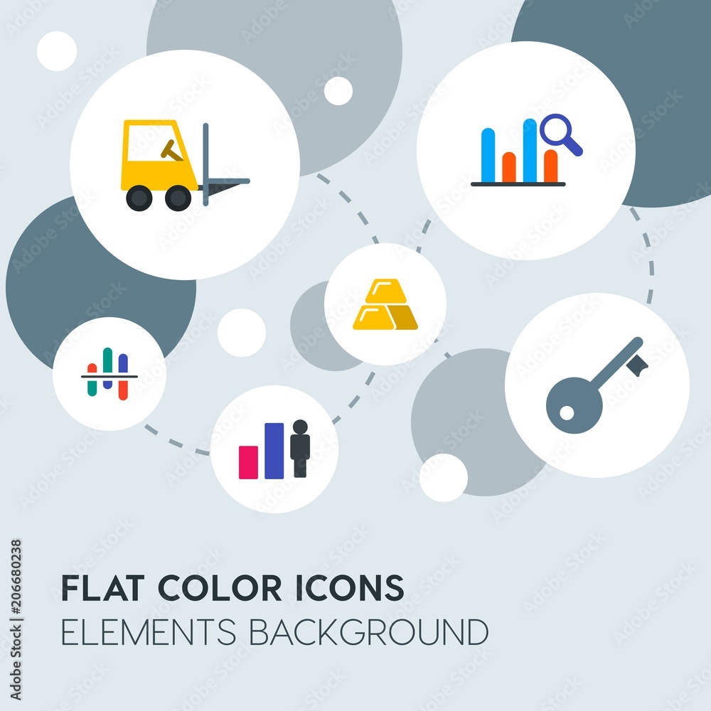 Poster business, industry, charts flat vector icons and elements background with circle bubbles networks.mu