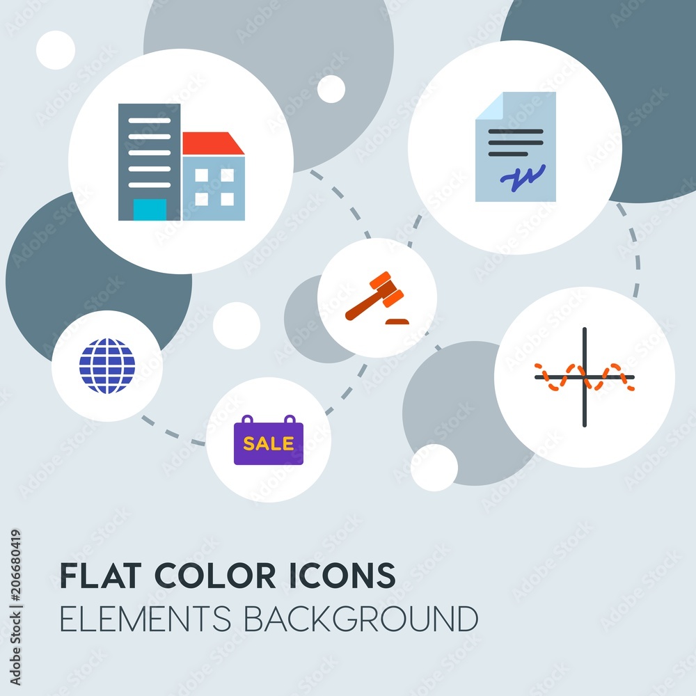 Poster business, industry, charts flat vector icons and elements background with circle bubbles networks.Multipurpose use on websites, presentations, brochures and more