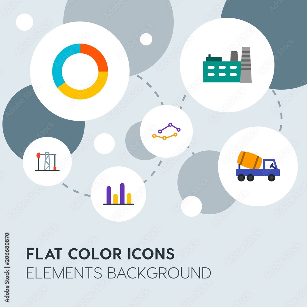 Poster business, industry, charts flat vector icons and elements background with circle bubbles networks.mu