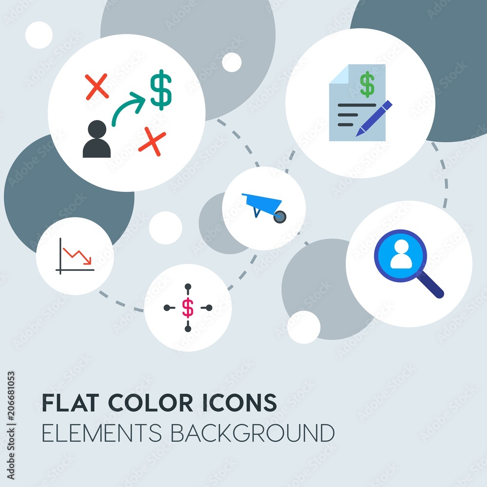 Poster business, industry, charts flat vector icons and elements background with circle bubbles networks.mu