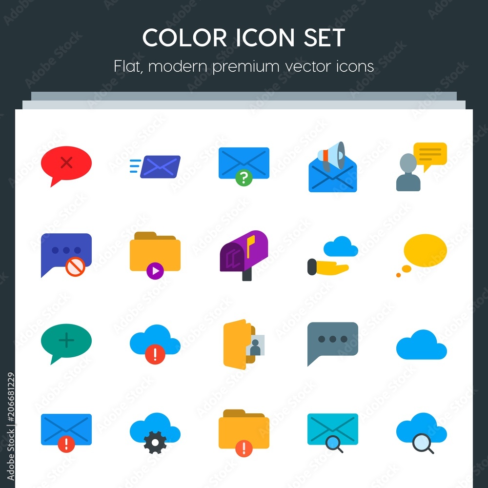 Aufkleber modern simple set of cloud and networking, chat and messenger, folder, email vector flat icons. cont