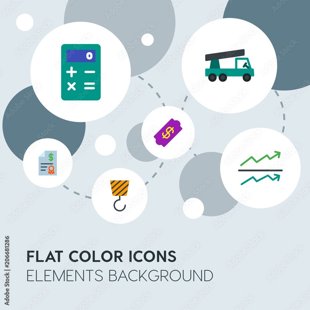 Poster business, industry, charts flat vector icons and elements background with circle bubbles networks.mu