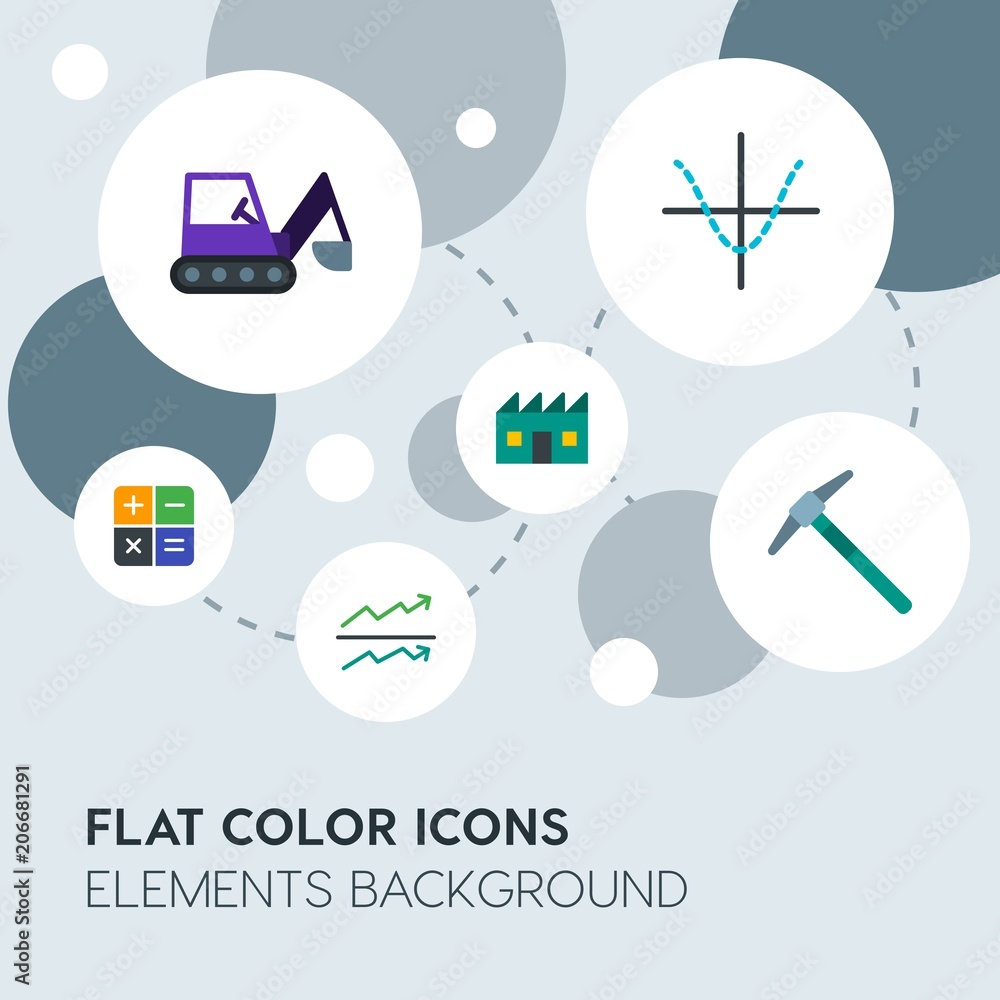 Poster business, industry, charts flat vector icons and elements background with circle bubbles networks.mu