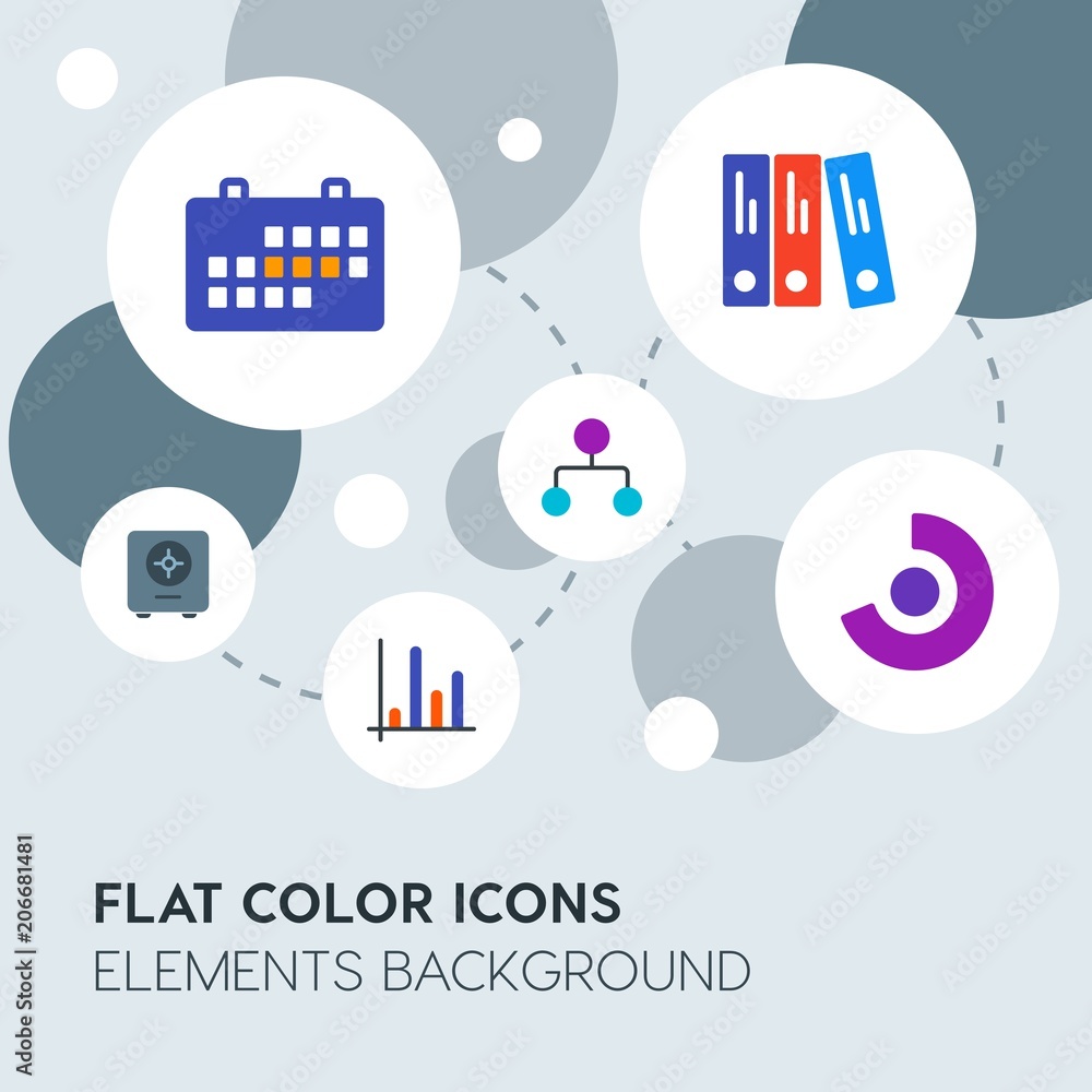 Poster business, industry, charts flat vector icons and elements background with circle bubbles networks.mu