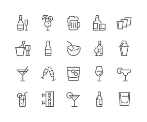 Fotobehang Simple Set of Alcohol Related Vector Line Icons. Contains such Icons as Champagne, Whisky, Cocktail, Shots and more. Editable Stroke. 48x48 Pixel Perfect. © davooda