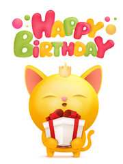Happy Birthday card template with yellow emoji cat character