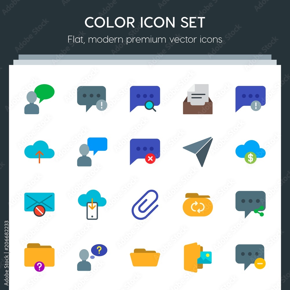 Poster modern simple set of cloud and networking, chat and messenger, folder, email vector flat icons. cont