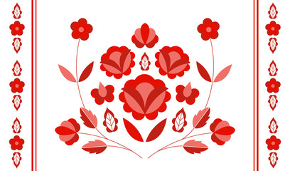 Polish folk pattern vector. Floral ethnic ornament. Slavic eastern european print. Red flower design for rustic wedding card, gypsy bolster pillow case, interior textile, bohemian blanket, boho rug.