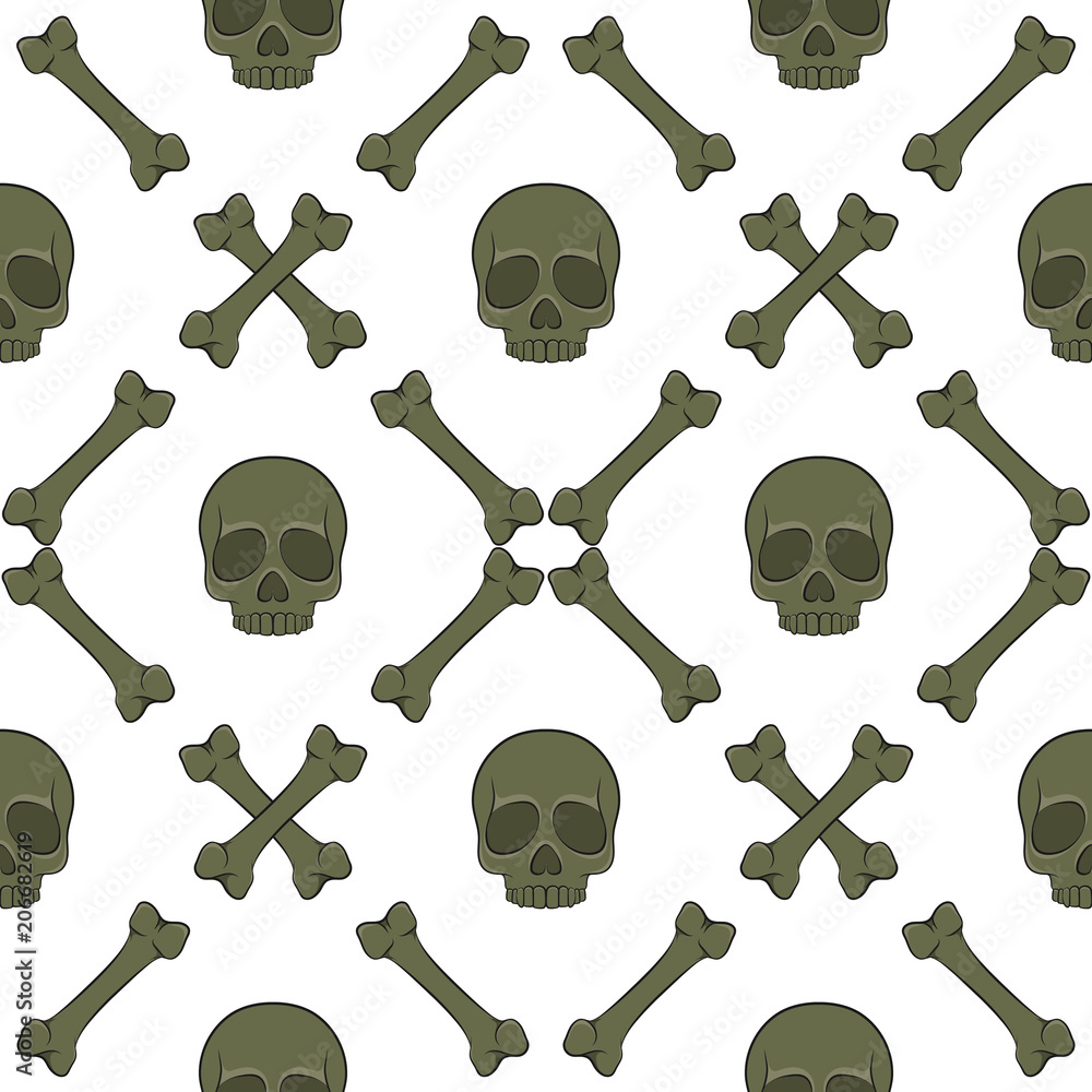 Poster set of seamless patterns with skull and bones. vector colored backgrounds on white.