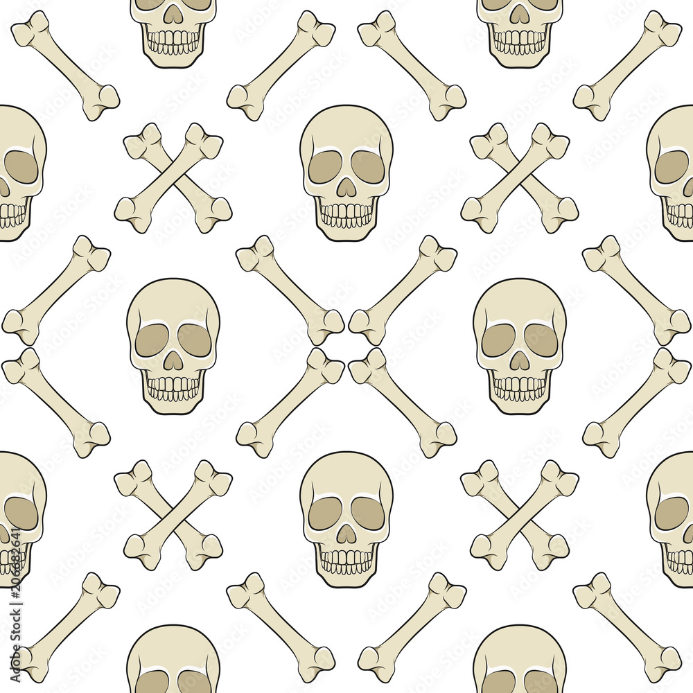 Aufkleber set of seamless patterns with skull and bones. vector colored backgrounds on white.