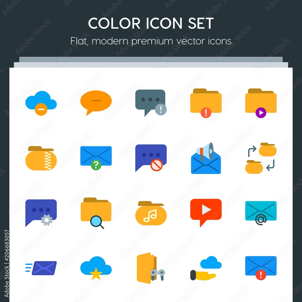 Aufkleber modern simple set of cloud and networking, chat and messenger, folder, email vector flat icons. cont