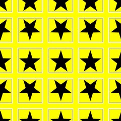 Seamless pattern with a black  five-pointed stars in a bright yellow background