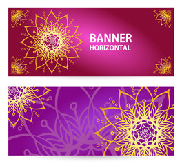 colored Horizontal banners with Oriental motifs. For the yoga Studio or beauty