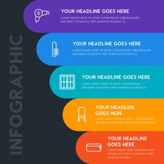 Flat furniture, housekeeping, beauty and cosmetics infographic steps template with 5 options for presentations, advertising, annual reports.
