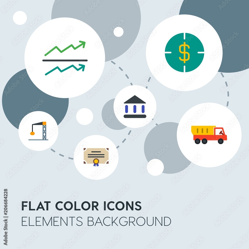 Aufkleber business, industry, charts flat vector icons and elements background with circle bubbles networks.mu