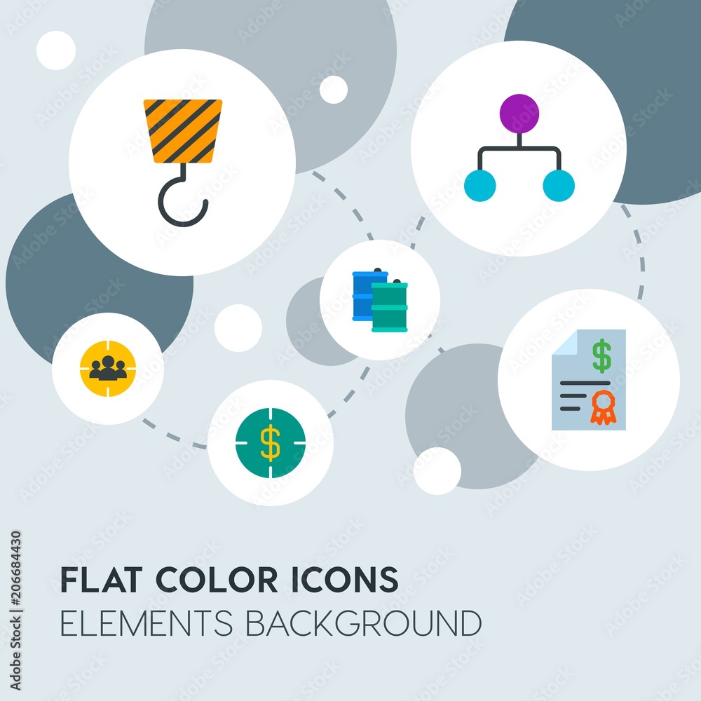 Poster business, industry, charts flat vector icons and elements background with circle bubbles networks.Multipurpose use on websites, presentations, brochures and more