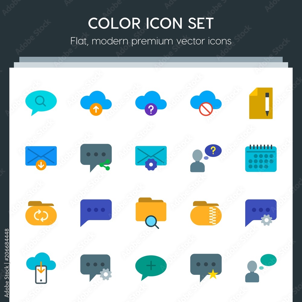 Aufkleber modern simple set of cloud and networking, chat and messenger, folder, email vector flat icons. cont