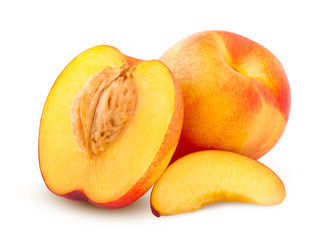 Nectarine or peach isolated on white background, clipping path, full depth of field