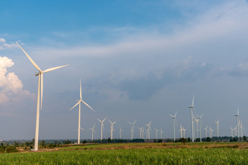 Wind turbine farm and agricultural fields. Energy Production with clean and Renewable Energy