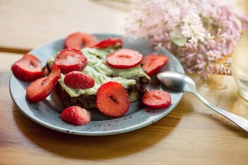 Chocolate cake with strawberry.