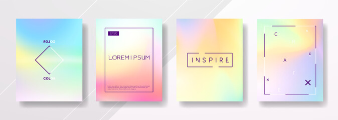 Abstract Fluid, pastel gradients, hologram
 creative templates, cards, color covers set. Geometric design, liquids. Trendy vector collection.