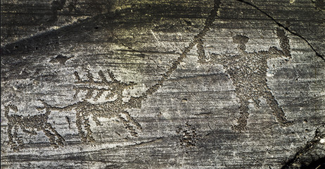 Rock Drawings in Val Camonica, also Valcamonica or Camonica Valley, Italy, UNESCO World Heritage...