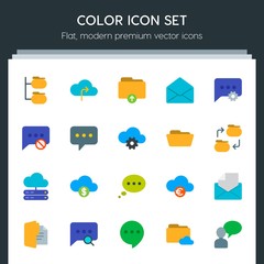 Modern Simple Set of cloud and networking, chat and messenger, folder, email Vector flat Icons. Contains such Icons as  communication,  text and more on dark background. Fully Editable. Pixel Perfect