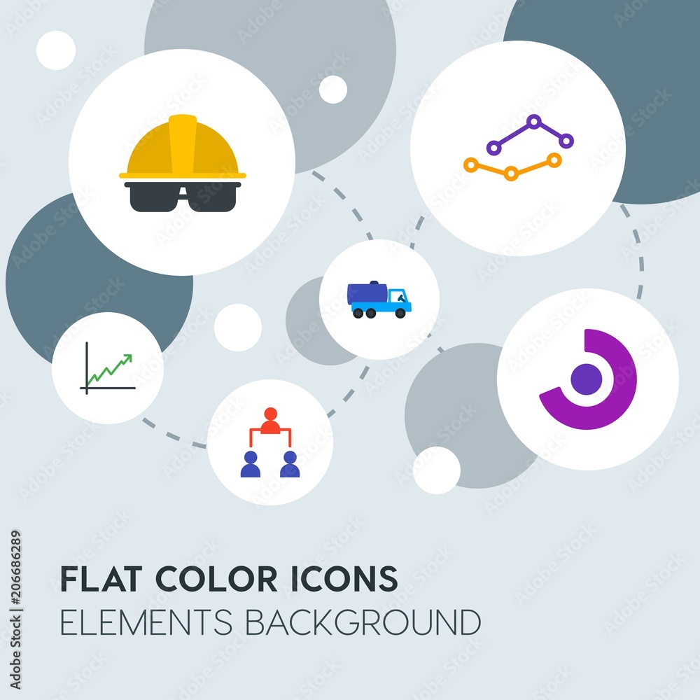 Poster business, industry, charts flat vector icons and elements background with circle bubbles networks.mu