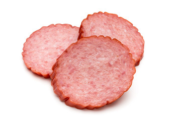 Slices of salami. Isolated on a white background.