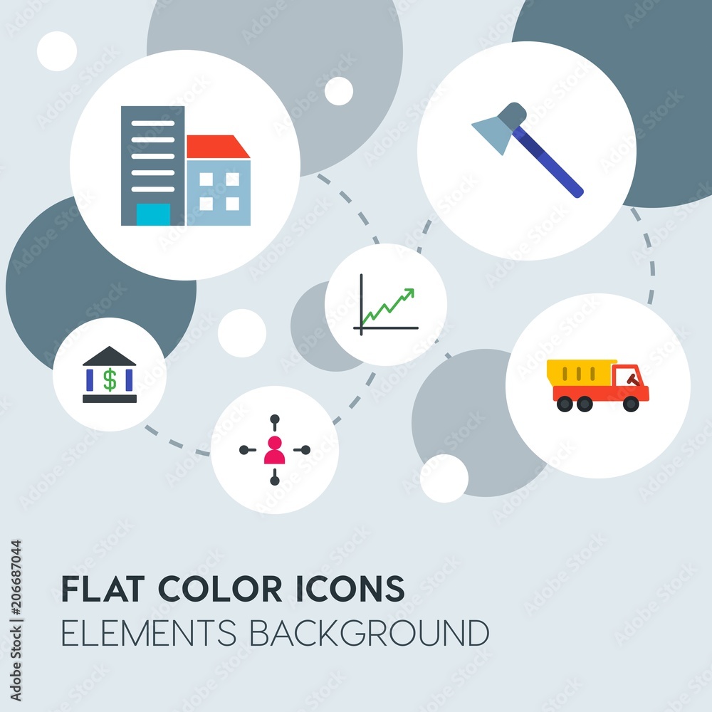 Poster business, industry, charts flat vector icons and elements background with circle bubbles networks.mu