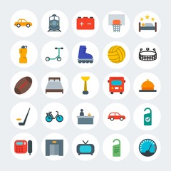 Modern Simple Set of transports, hotel, sports Vector flat Icons. Contains such Icons as  door,  power,  transport,  repair,  view and more on white cricle background. Fully Editable. Pixel Perfect.