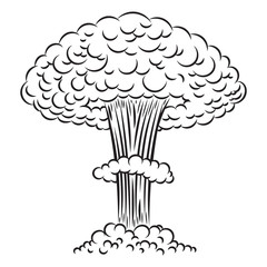 Comic style nuclear explosion on white background. Design element for poster, card, banner, flyer.