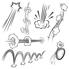Set of comic style action effects, speed lines on white background. Design element for poster, card, banner, flyer. Vector image