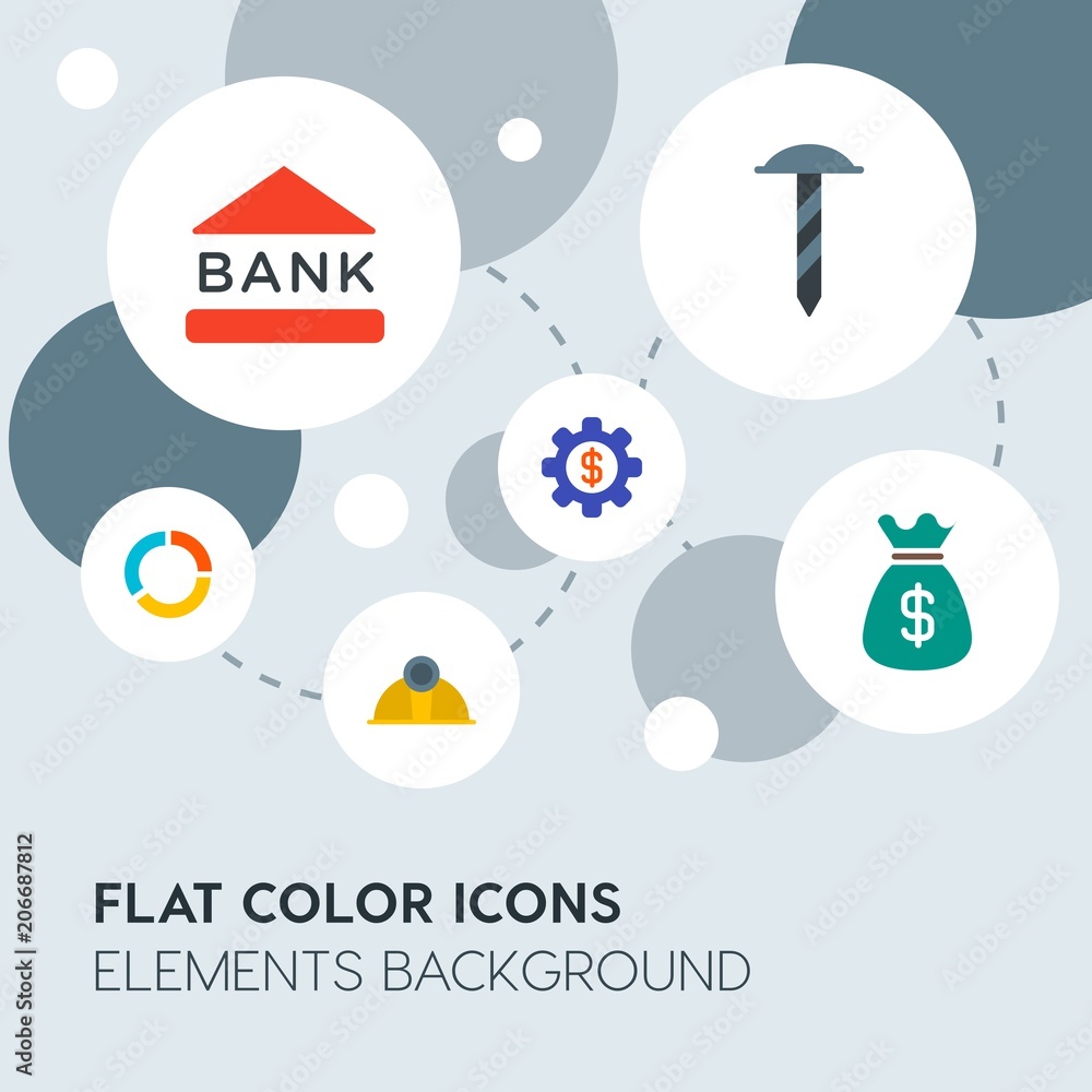 Poster business, industry, charts flat vector icons and elements background with circle bubbles networks.mu