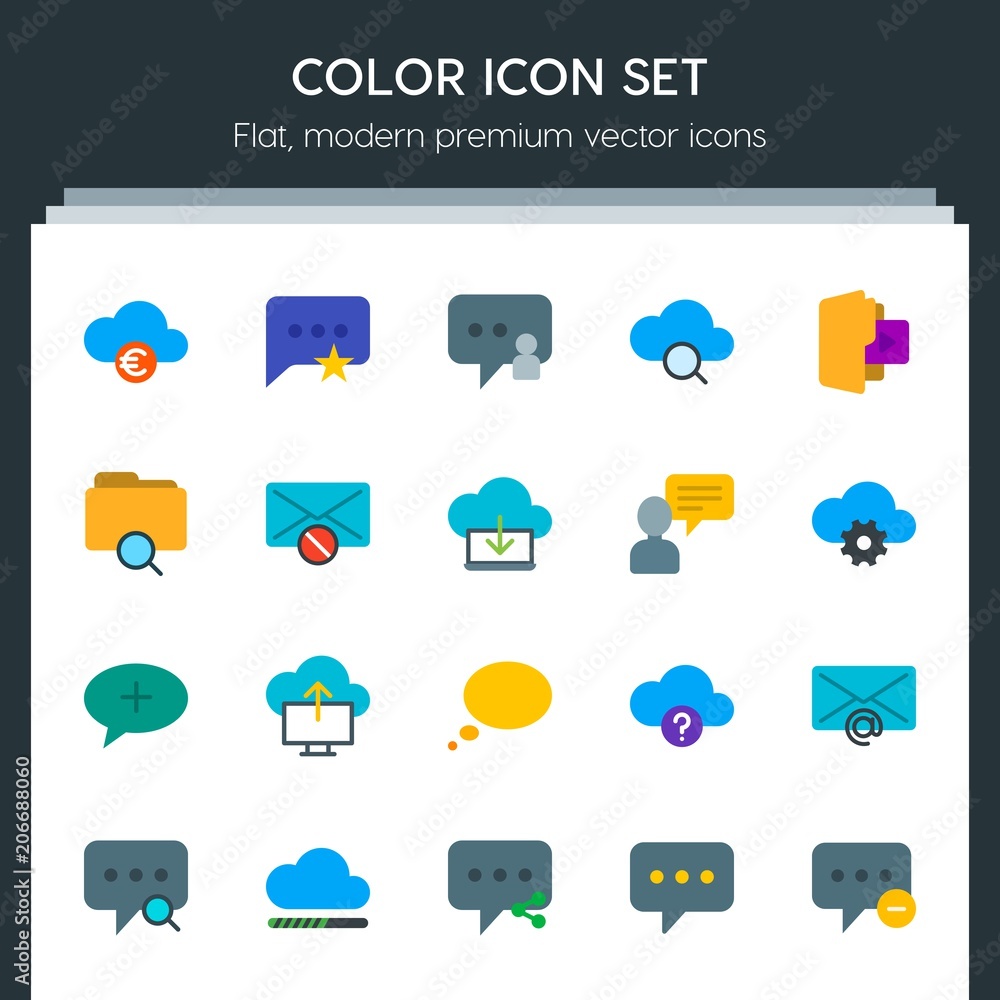 Aufkleber modern simple set of cloud and networking, chat and messenger, folder, email vector flat icons. cont