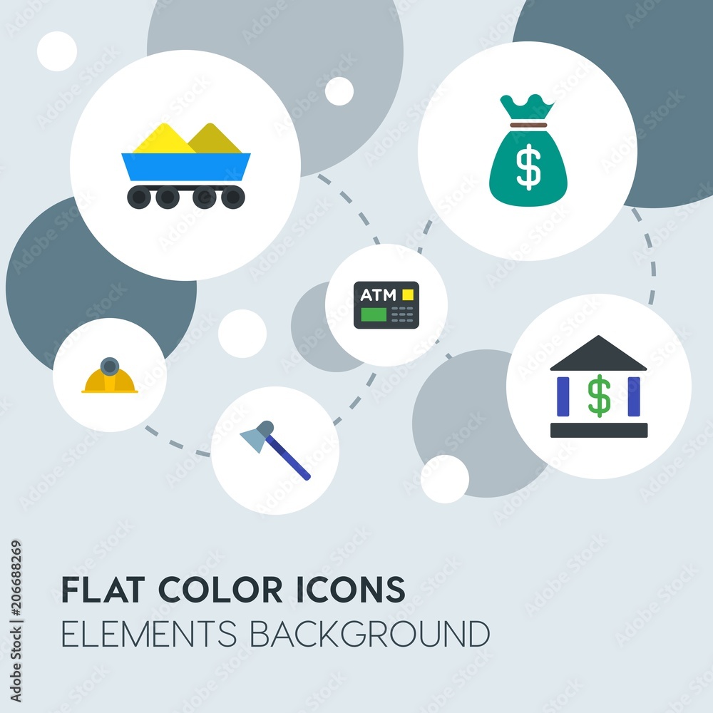 Aufkleber business, industry, charts flat vector icons and elements background with circle bubbles networks.mu