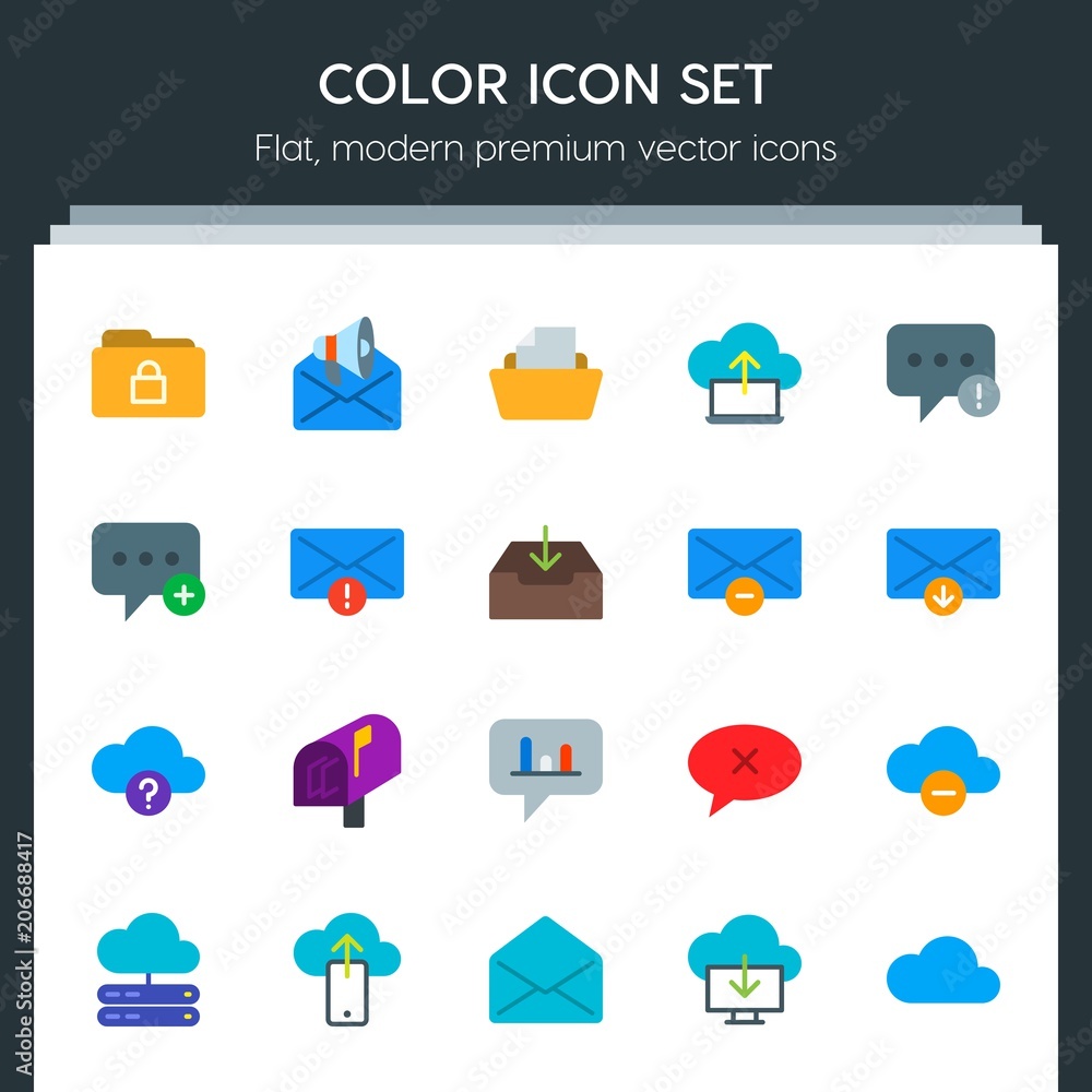 Aufkleber modern simple set of cloud and networking, chat and messenger, folder, email vector flat icons. cont