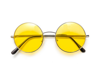 Yellow style glasses isolated on white background